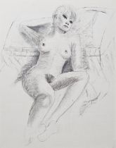 Pencil on paper. A female nude. Unsigned. Circa 1970. Framed and glazed. H.70 W.60cm.