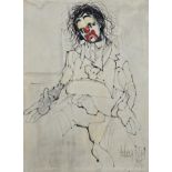 After Bernard Buffet, mid-20th century oil on canvas of a clown, indistinctly signed. H.108 W.81cm.