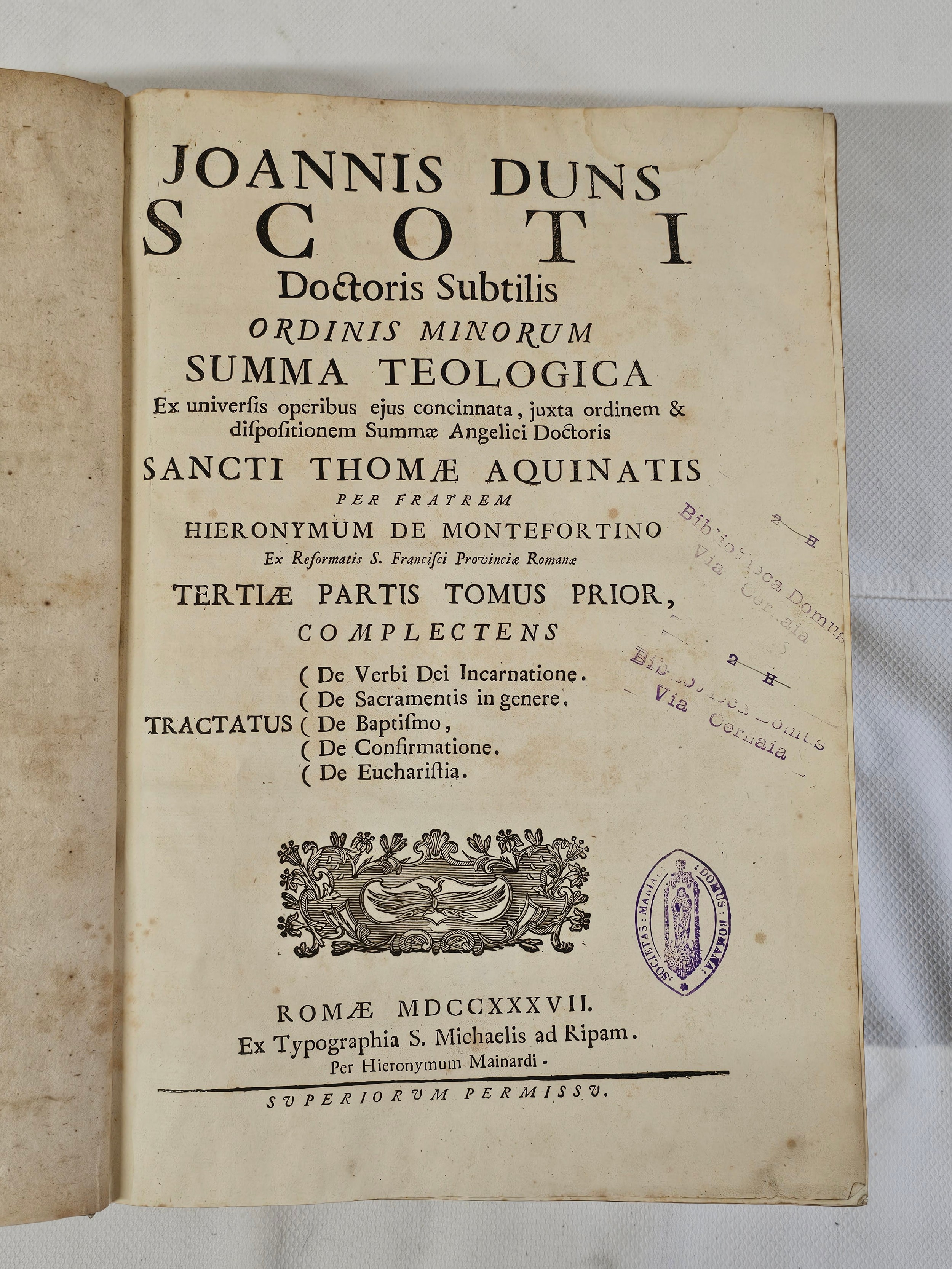 Joannis Duns Scoti doctoris subtilis. 1718. Volumes 1, 3 and, 4 only. Published Rome Typographia San - Image 3 of 5
