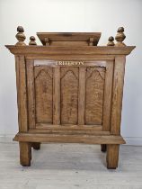 A Victorian pitch pine rostrum. H.152 W.116 D.53cm.