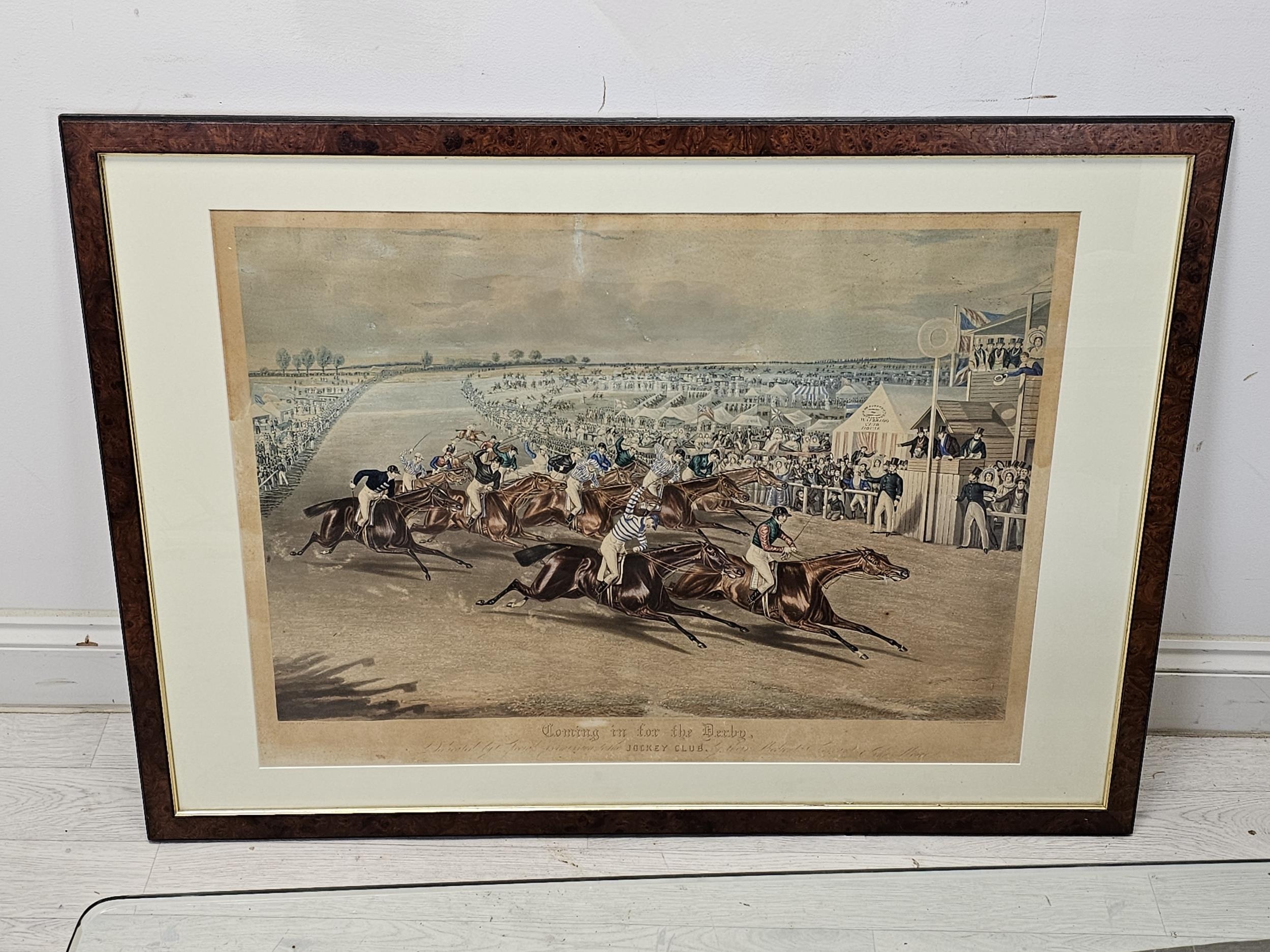 Charles Hunt the Younger (British, 1829–1900). Coming in for the derby. A hand coloured aquatint. - Image 2 of 5