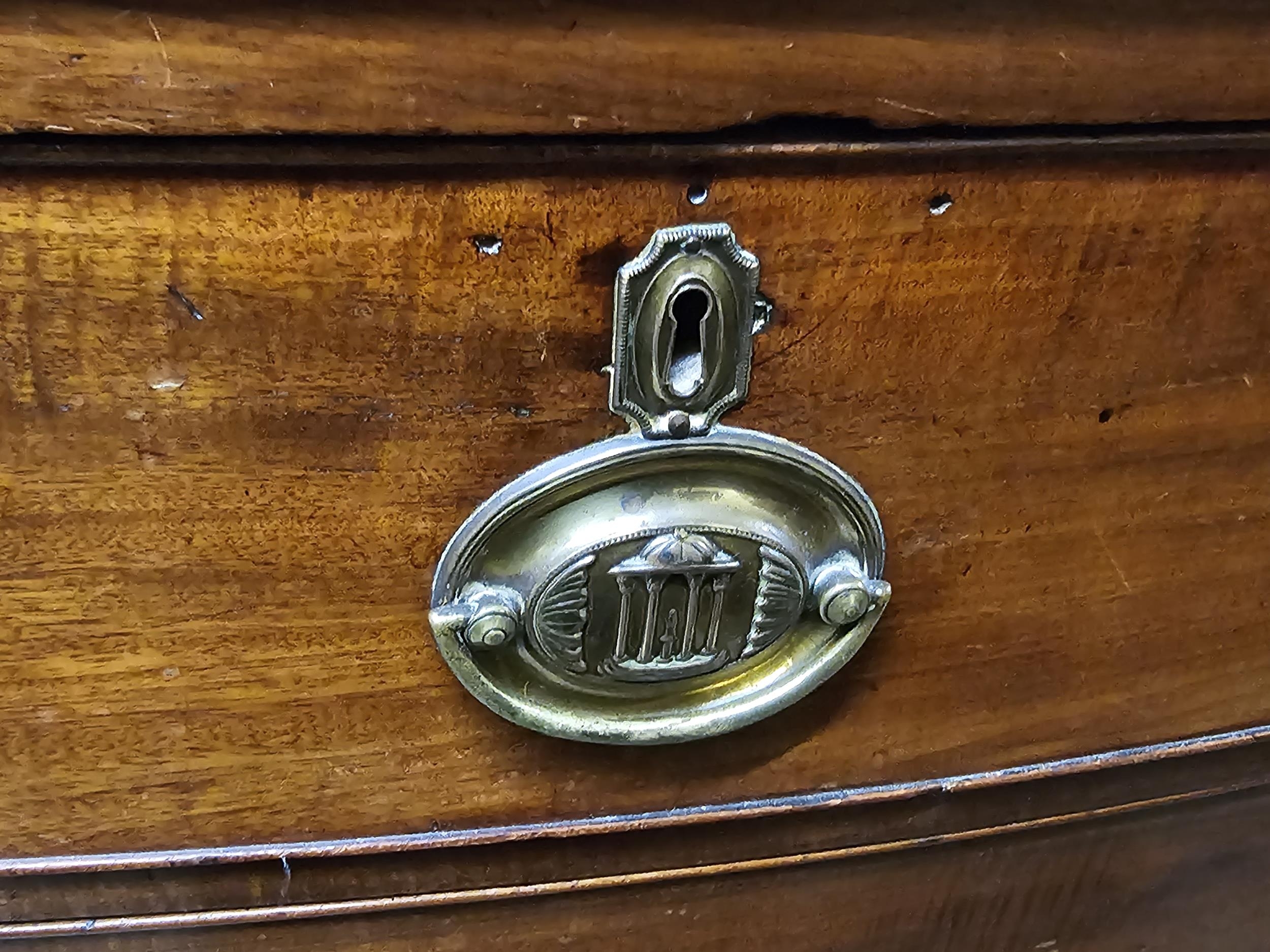 Chest of drawers, Georgian mahogany bowfronted. H.104 W.104 D.54cm. (One leg in need of repair as - Image 5 of 7