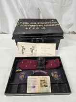 Military box plus items including rare Chindit badges from the collection of Col KM Stuckey South