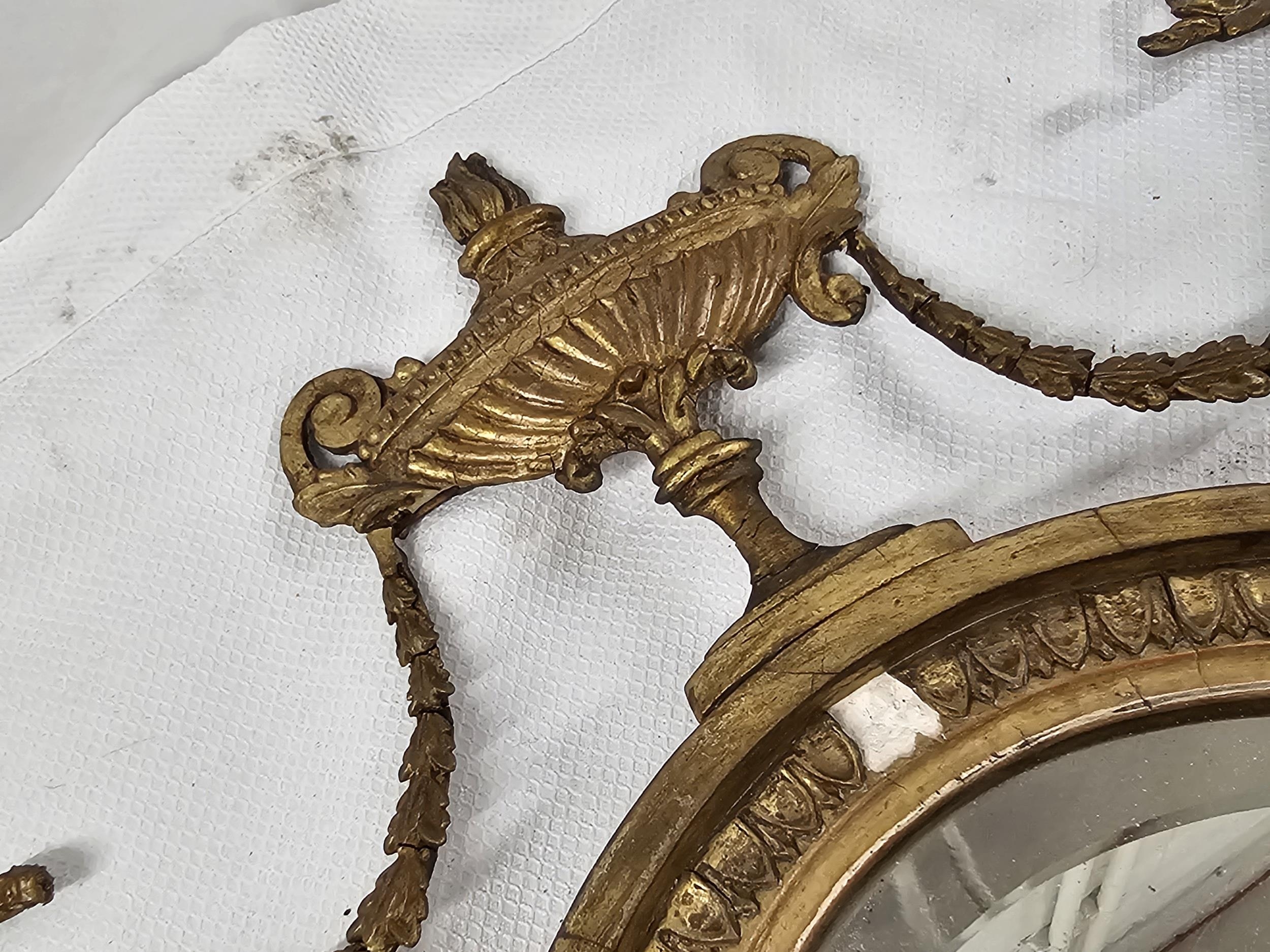 Wall mirror, late 19th century giltwood and gesso in the Adam style. H.70 W.43cm. - Image 3 of 4