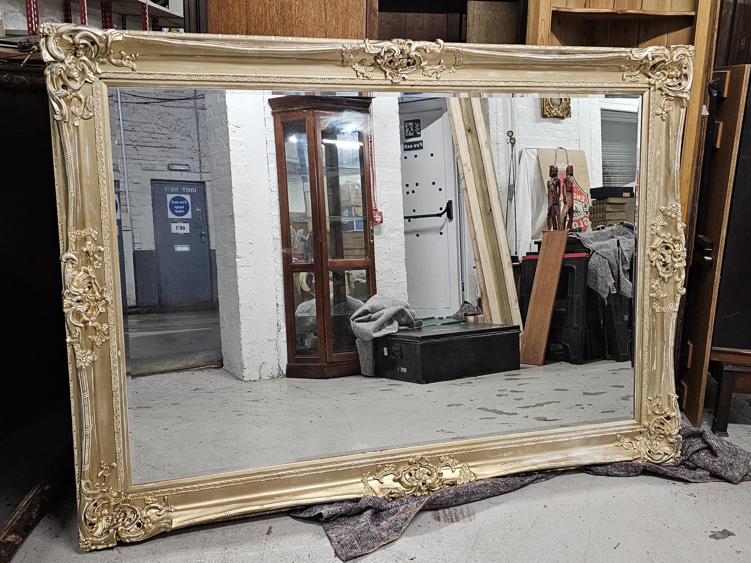 Wall mirror, large, contemporary distressed gilt frame with bevelled plate. H.213 W.150cm. - Image 2 of 5