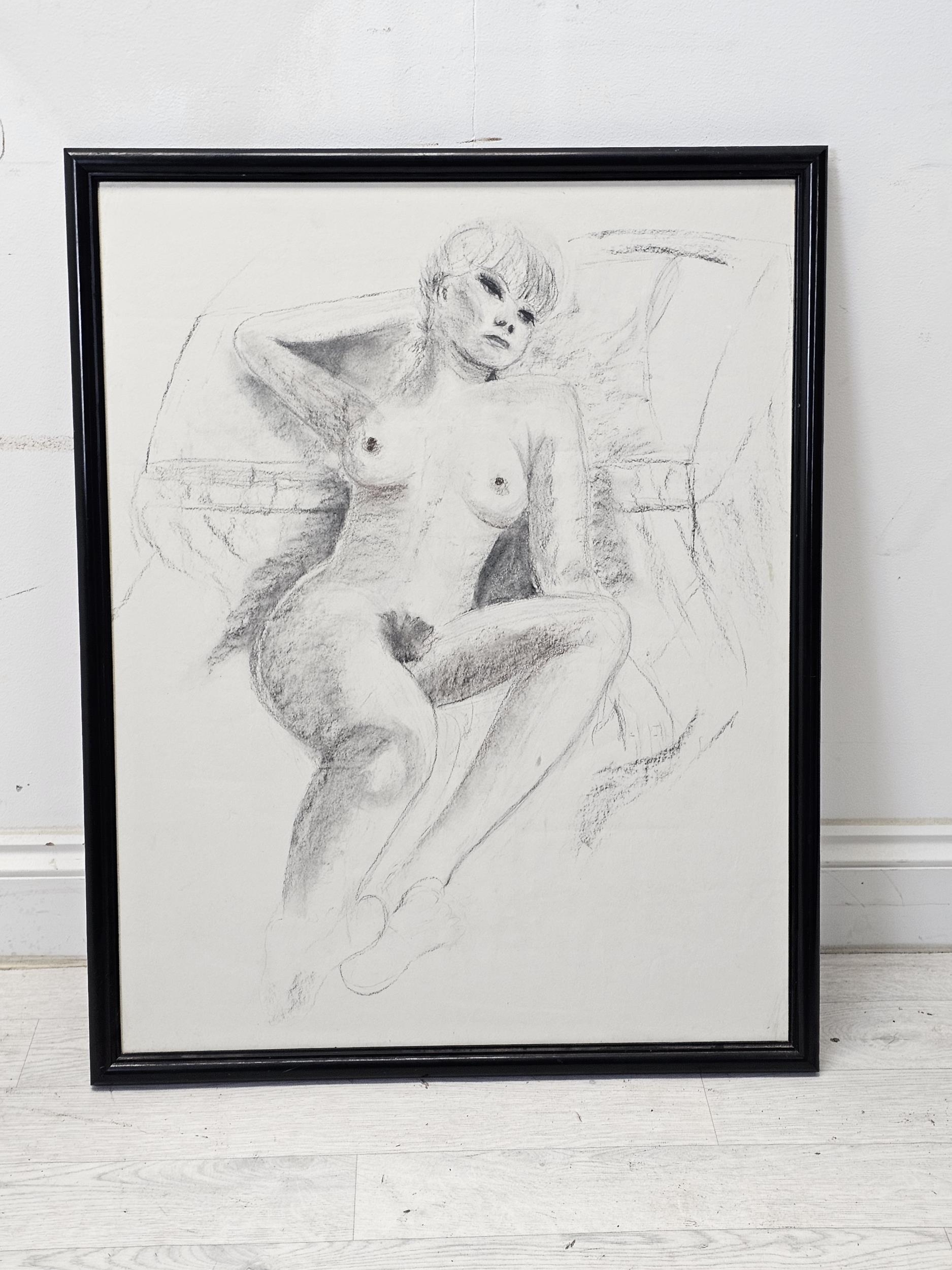 Pencil on paper. A female nude. Unsigned. Circa 1970. Framed and glazed. H.70 W.60cm. - Image 2 of 3