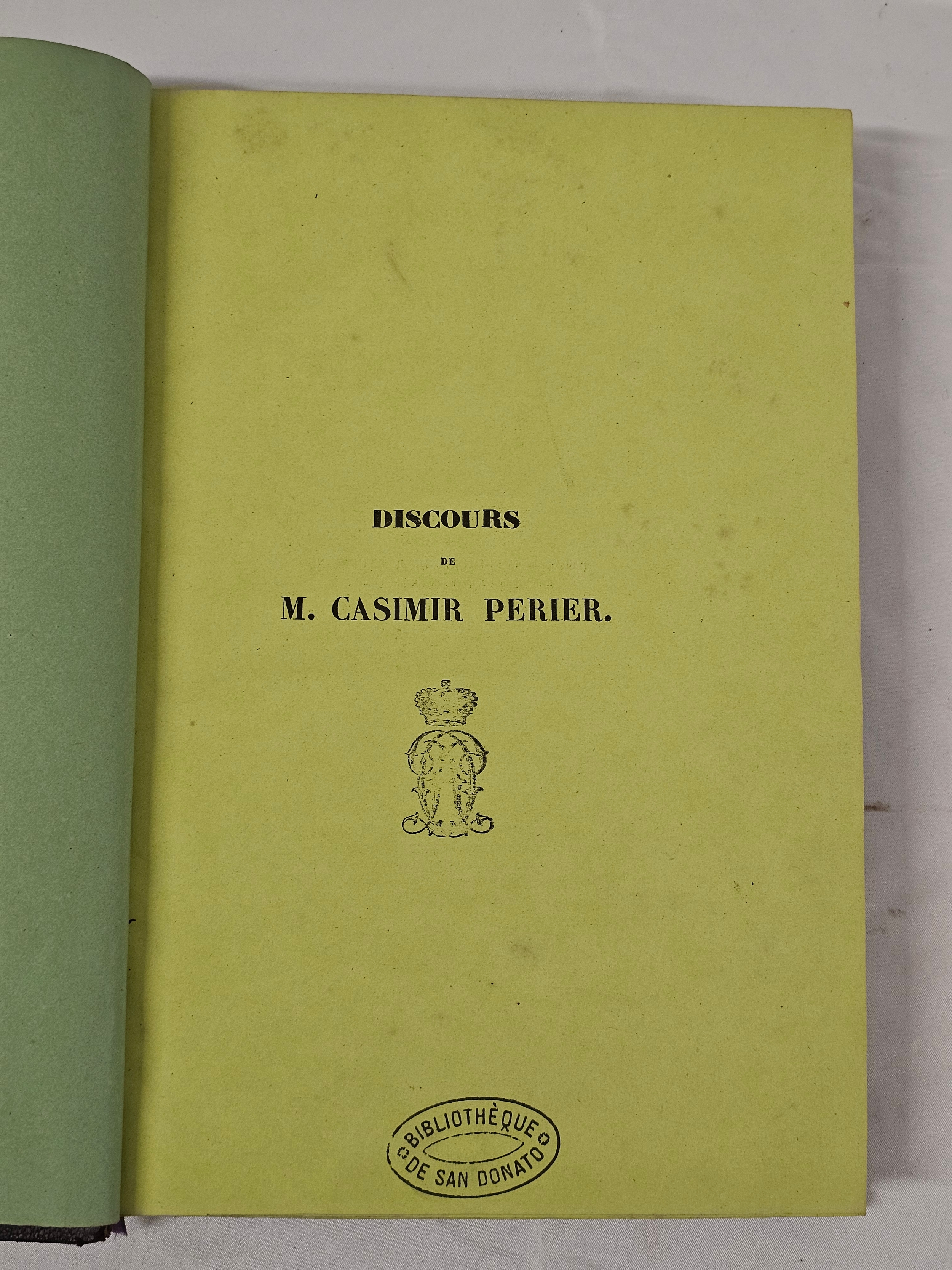 Opinions et discours de M. Casimir Périer. Published Paris by Paulin, 1838. Complete set of four - Image 6 of 8