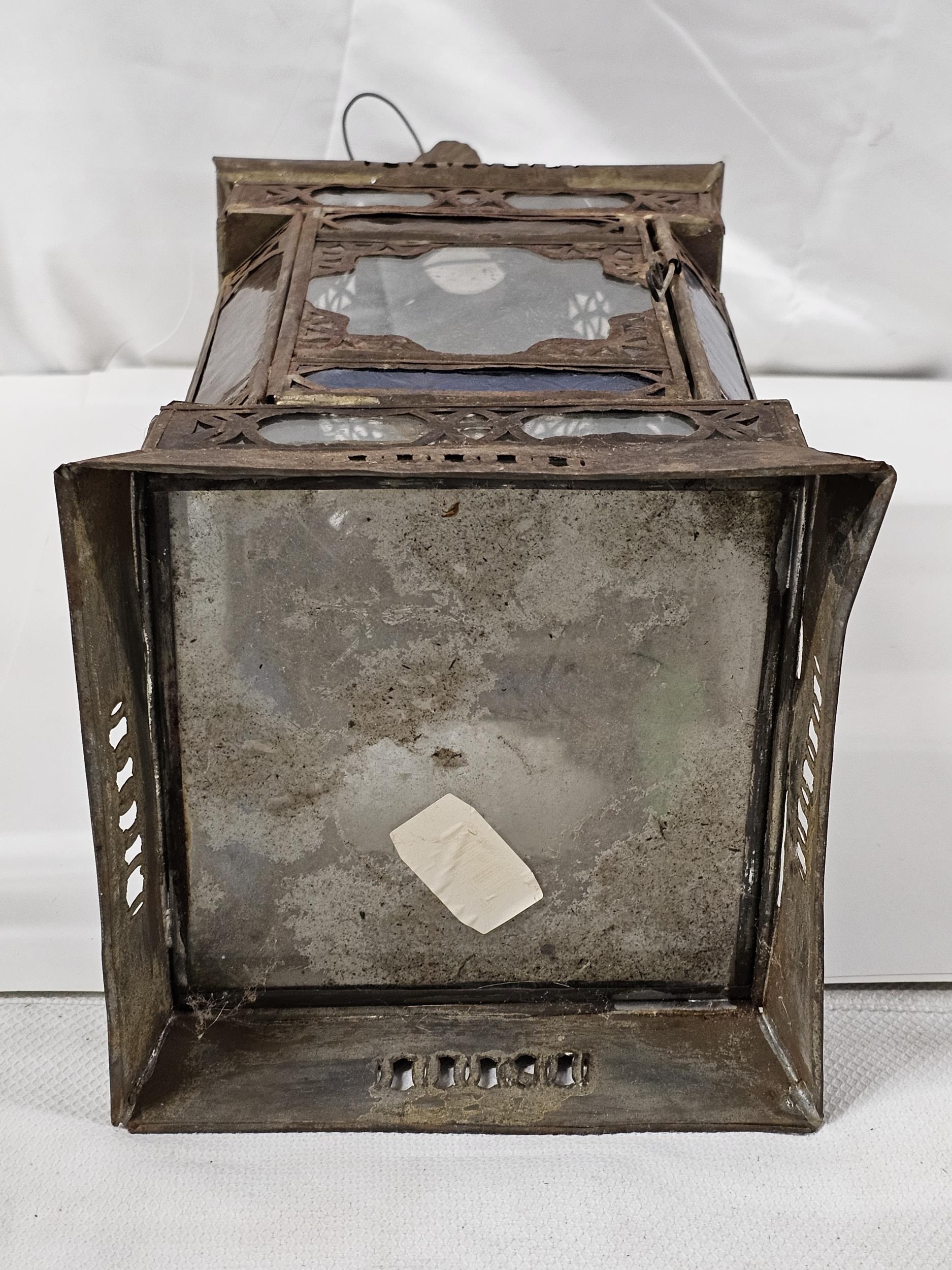 A Moroccan pierced brass lantern along with an art glass vase and painted mistletoe milk glass - Image 4 of 4