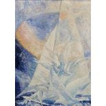 Celeste Benitte (French). Oil on canvas. An large abstract seascape with a yacht and seagulls.