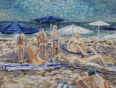 Celeste Benitte, French, a pastel on paper of a beach scene, signed C. Benitte. Framed and glazed.