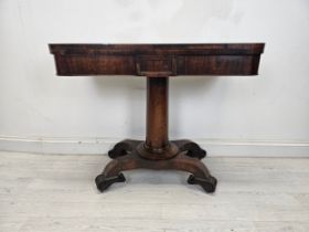 An early Victorian rosewood card table with foldover top. H.74 W.90 D.90cm.