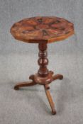 A 19th century occasional table inlaid with specimen timber; walnut, burr maple, rosewood and
