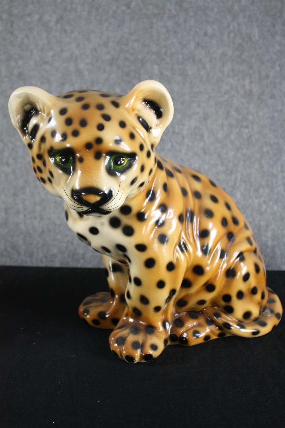 A hand painted ceramic puppy together with a leopard cub. H.36cm. (largest) - Image 4 of 6