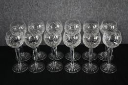 A set of six hock glasses. H.19cm. (each)
