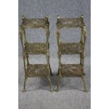 A pair of brass pierced design three tiered pot stands. H.72cm. (each)