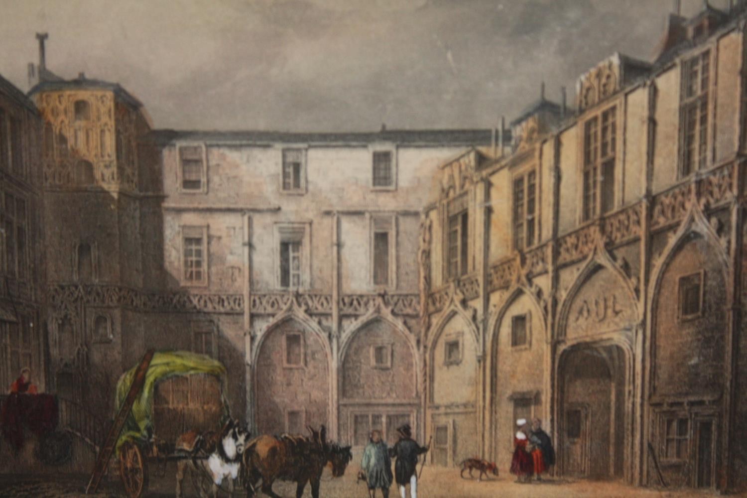 A hand coloured steel engraving of The Tremouille hotel by Rouargue. Framed and glazed. Circa