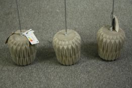 Three concrete ceiling lamps. H.19cm. (each)