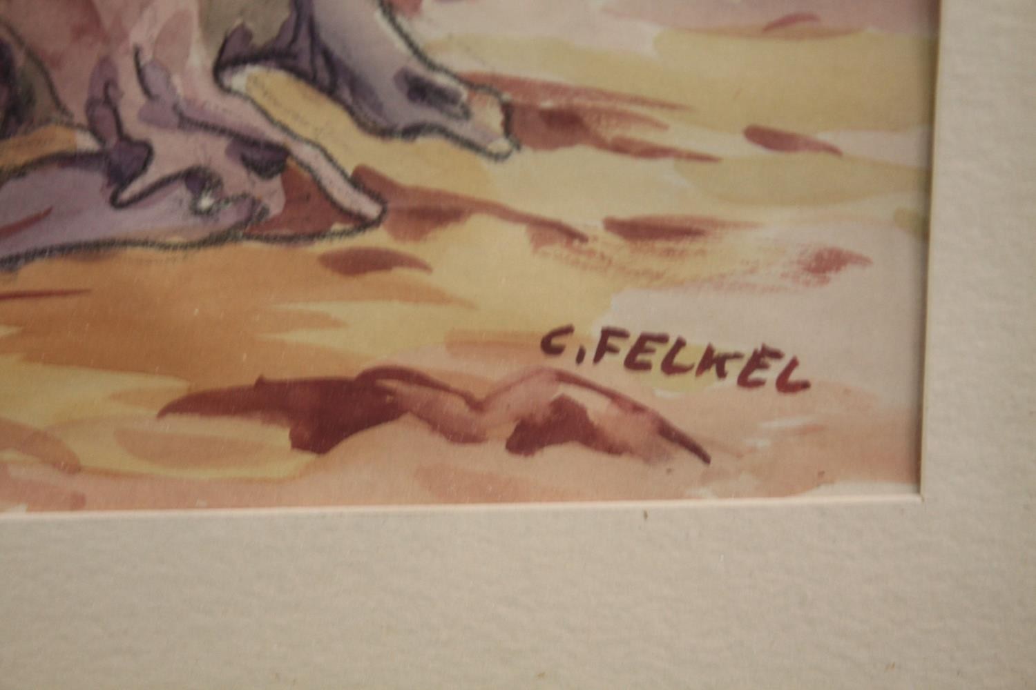 In the manner of Carl Felkel. Watercolour. Signed 'C. Felkel' lower right. Framed and glazed. H.50 - Image 3 of 4