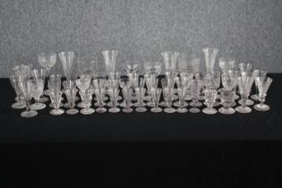 An assortment of 19th and early 20th century stemmed rummers and cordial glasses. Including