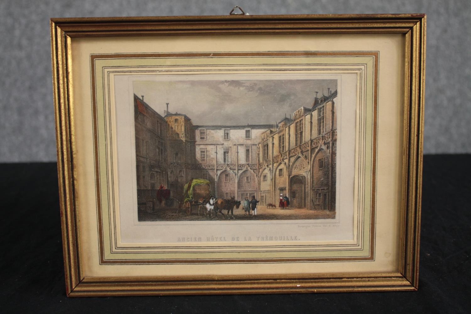 A hand coloured steel engraving of The Tremouille hotel by Rouargue. Framed and glazed. Circa - Image 2 of 3