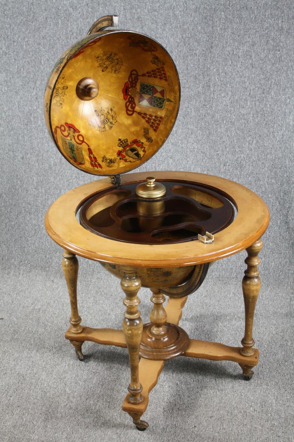 A drinks cabinet in the form of a globe with a fitted interior on a turned beech stand. H.100 Dia. - Image 4 of 8