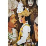 Large oil on canvas painting. 'Homage Molnar'. Portraits of people in traditional Bali dress. Signed