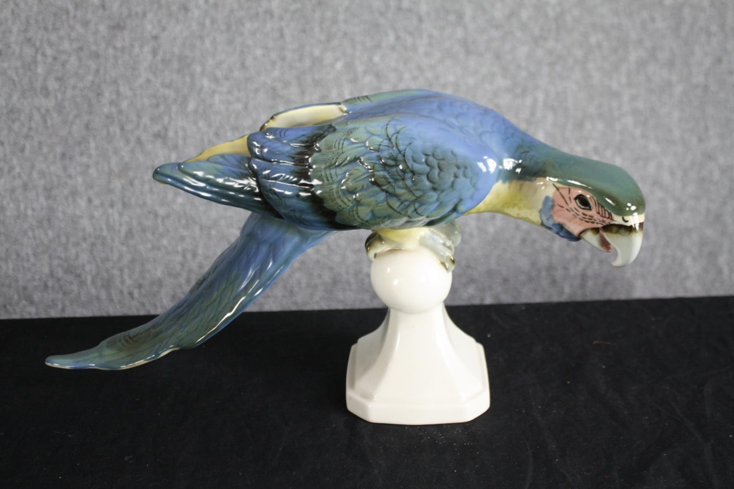 A Royal Dux porcelain parrot and a modern oriental style ceramic elephant. Hand painted and well - Image 2 of 8