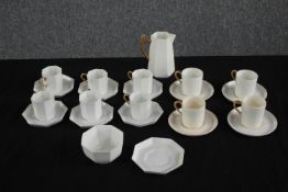 A mixed and incomplete Wedgwood coffee and tea set. Art Deco style with six coffee cups and saucers,