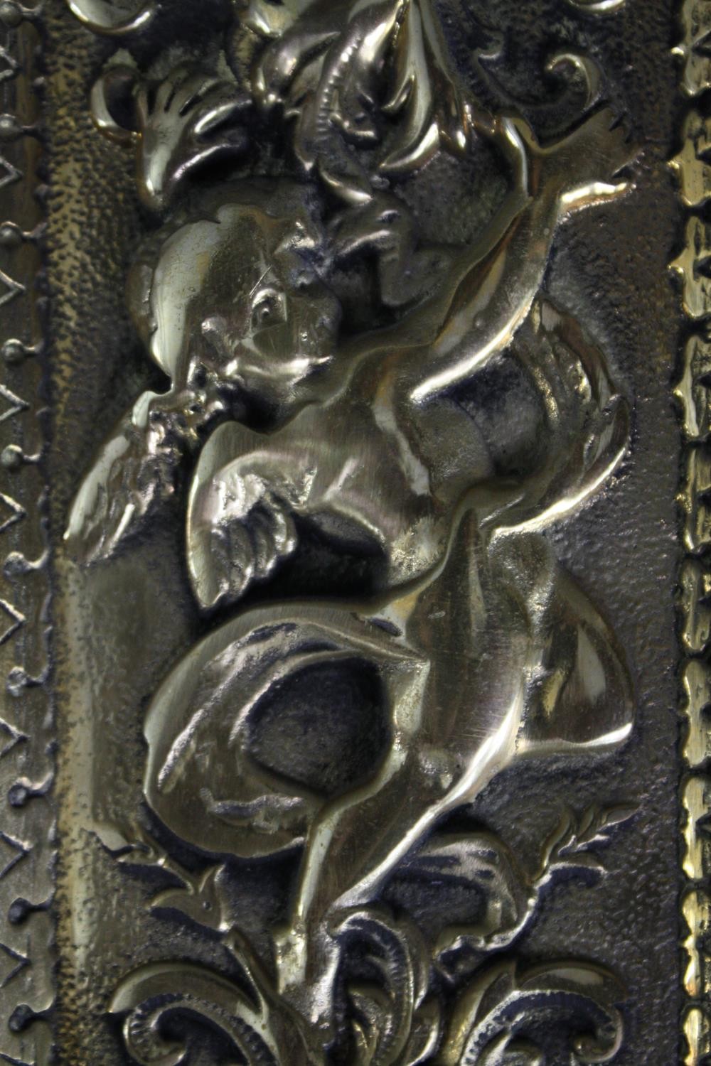 Four brass door plates with repousse cherub design. H.20 W.8cm. (each) - Image 3 of 4