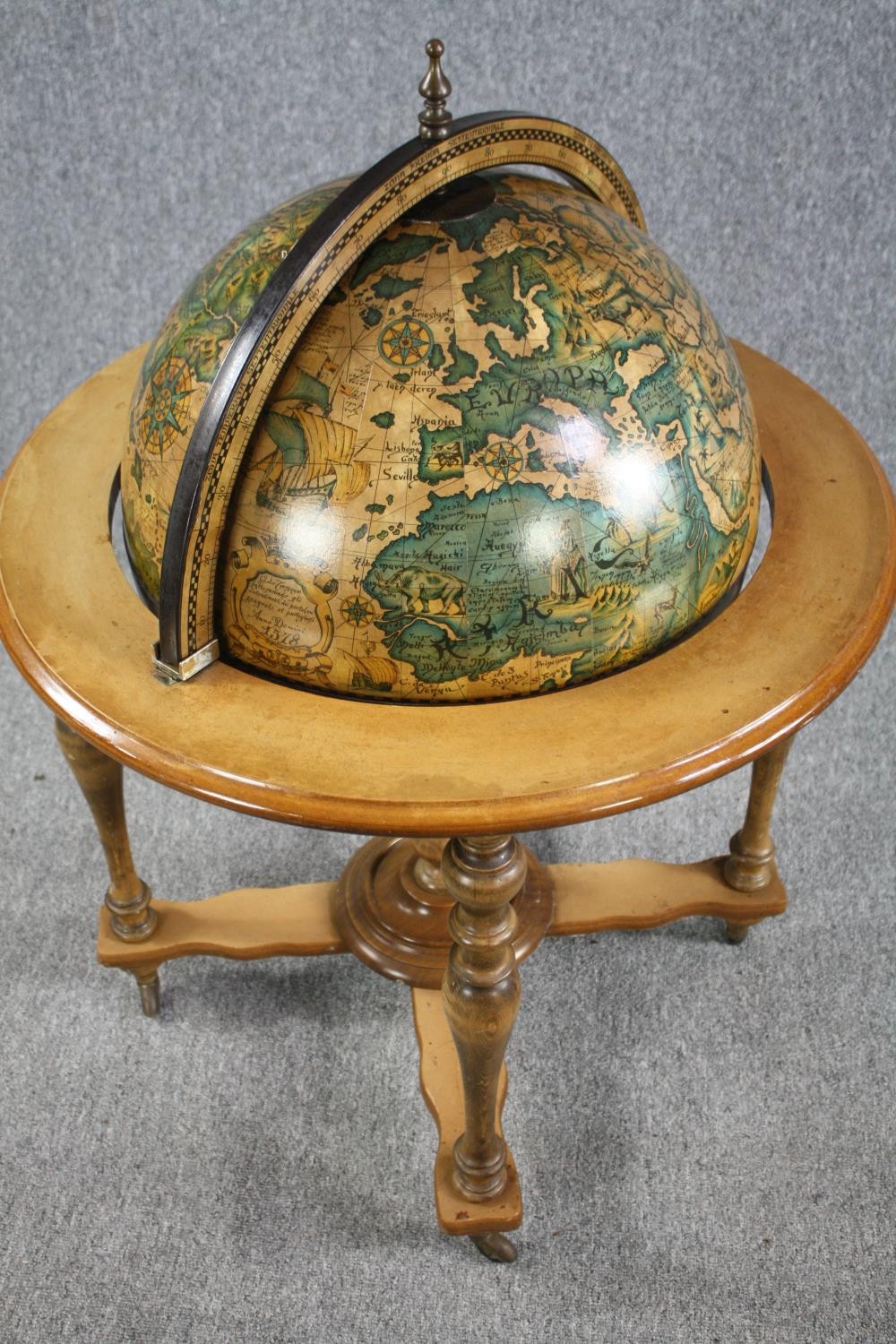 A drinks cabinet in the form of a globe with a fitted interior on a turned beech stand. H.100 Dia. - Image 3 of 8