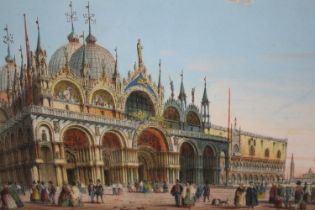 A nineteenth century engraving of St Mark's Basilica, Venice. Framed and glazed. H.27 W.37cm.