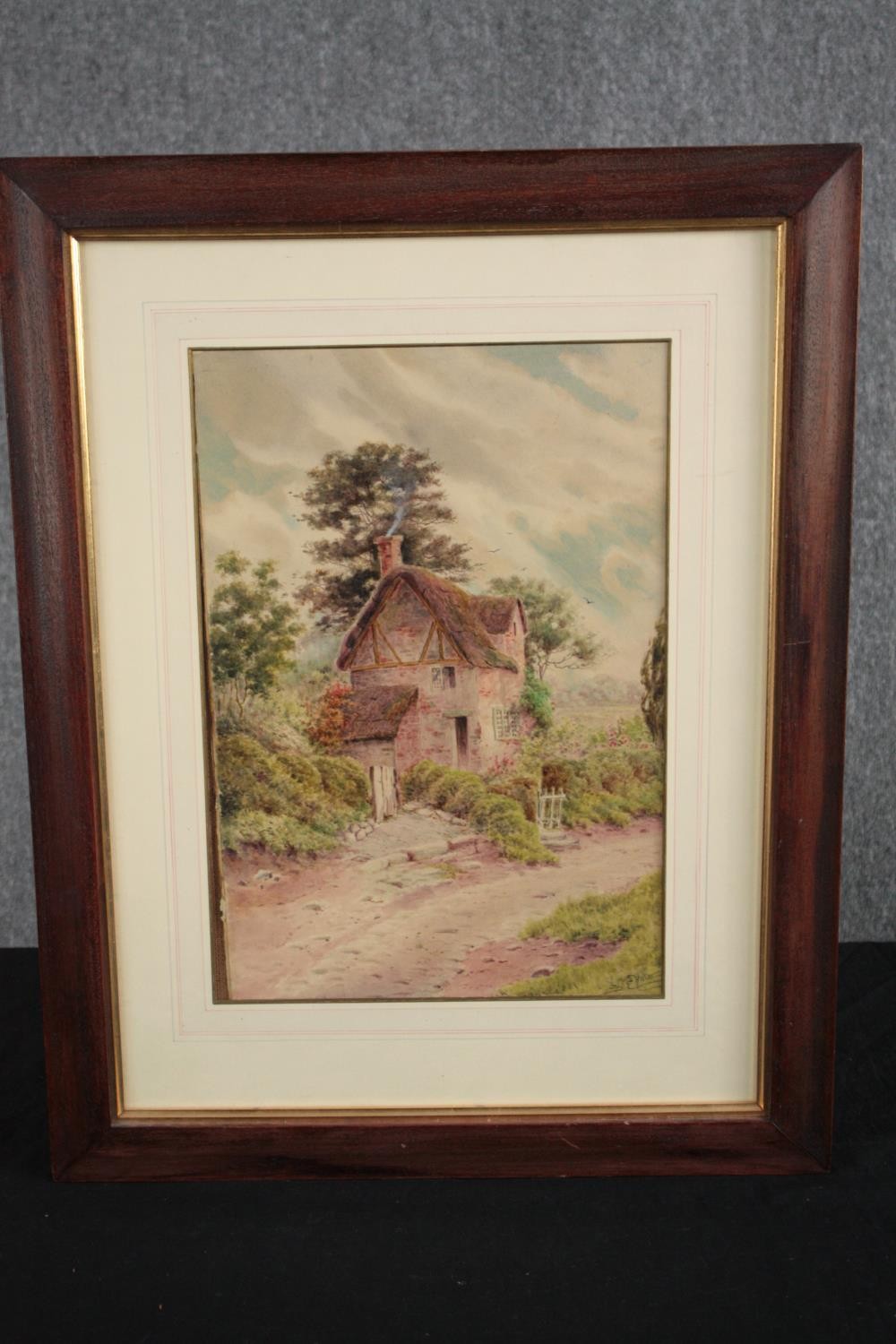 S.E. Hall, Watercolour painting. A rural cottage scene. Signed lower right. Framed and glazed. H. - Image 2 of 4