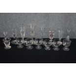 An assortment of glassware including stemmed glasses and five mulled wine glasses. H.18cm. (largest)