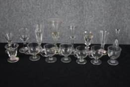 An assortment of glassware including stemmed glasses and five mulled wine glasses. H.18cm. (largest)
