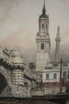 Edward William Cooke (British 1811-1880). Part of Old London Bridge, St Magnus and the Monument.
