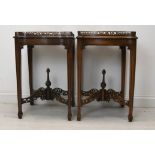 Lamp tables or occasional tables, a pair, Chippendale style mahogany. H.75 W.48 D.48 (In need of