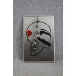 Advertising mirror decorated with an Art Deco print of a woman with a rose. H.77 W.51cm.