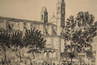 Etching. 'Market Place Bastia Corsica. Signed 'William Gwen'. Framed and glazed. H.53 W.55cm.