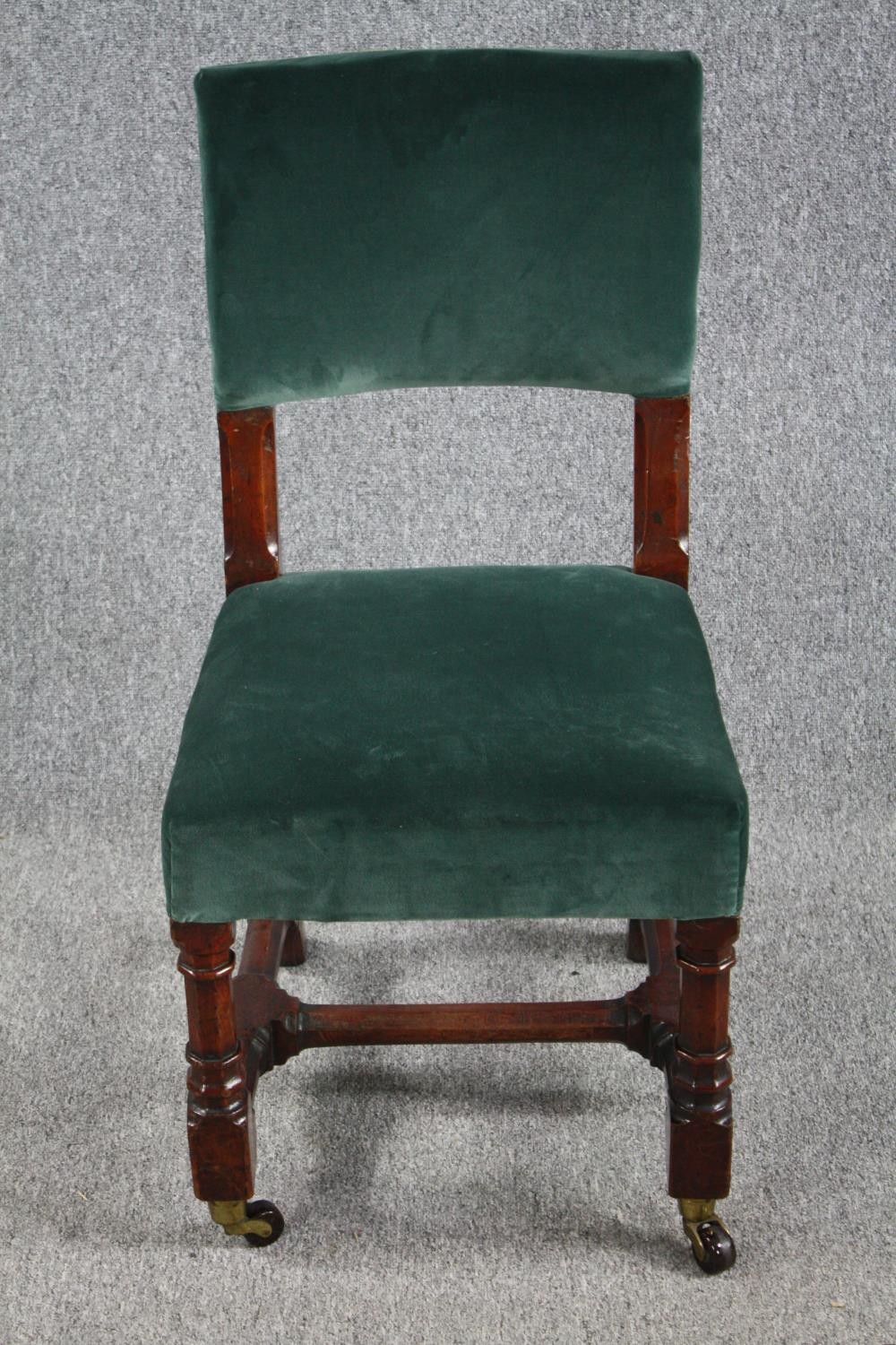 Side chair, late 19th century oak after a design by A. W. Pugin for the Houses of Parliament. H.