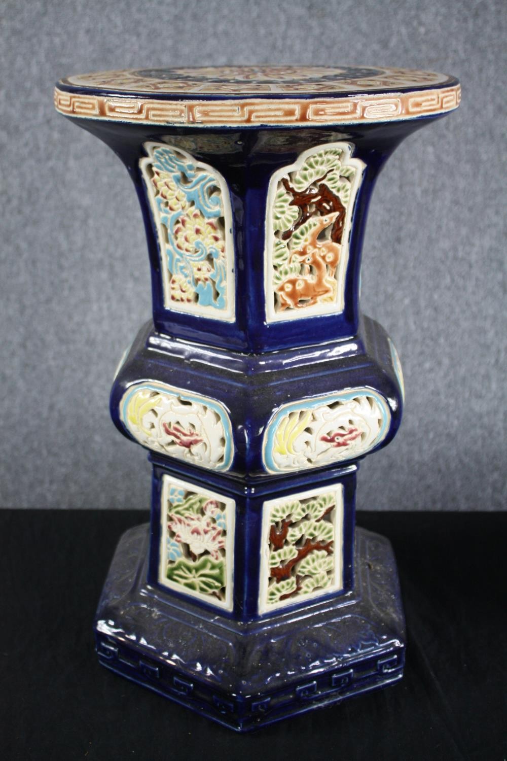 Two modern oriental style ceramic garden stools. Hand painted and decorated with carp. H.41cm. H. - Image 2 of 7