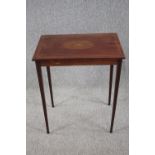 Occasional table, Edwardian mahogany with satinwood marquetry central cartouche. H.78 W.61 D.40cm.