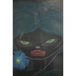 Novella Parigini (1921-1993). Coloured chalk on black paper. Signed. Framed and glazed. H.82 W.61cm.