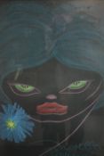 Novella Parigini (1921-1993). Coloured chalk on black paper. Signed. Framed and glazed. H.82 W.61cm.