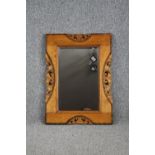 Wall mirror, vintage oak framed with bevelled plate. H.78 W.57cm.