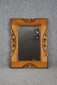 Wall mirror, vintage oak framed with bevelled plate. H.78 W.57cm.