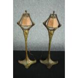 M. Meliodon. A pair of Art Nouveau bronze desk lamps. Signed in the base of each. With their