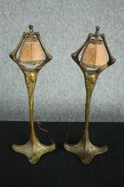 M. Meliodon. A pair of Art Nouveau bronze desk lamps. Signed in the base of each. With their