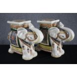 A pair modern oriental style ceramic elephants. Garden stools. Hand painted and well detailed. H.