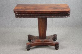 Tea table, William IV rosewood, acanthus carved with swivel foldover action. H.73 W.92 D.90cm.