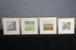 Jean Goodwin. Four watercolours. Framed and glazed. H.34 W.34cm. (largest)